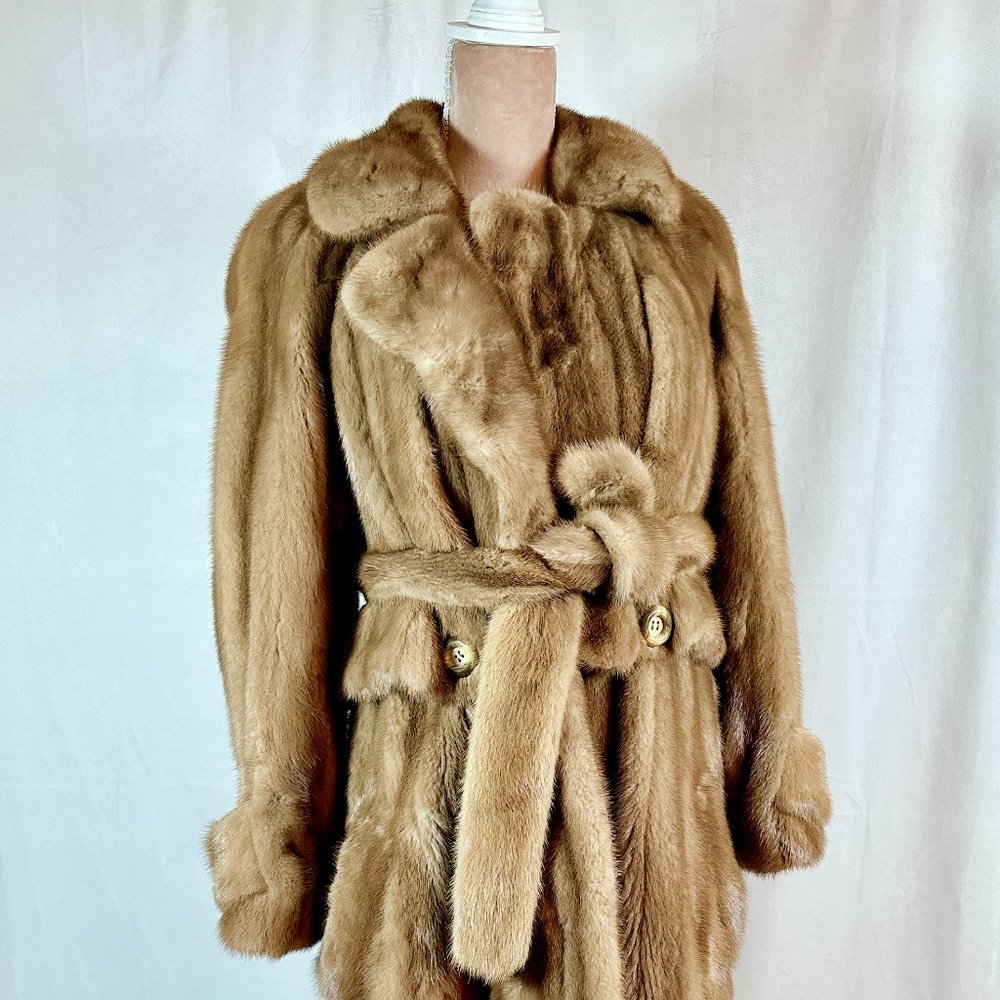 Golden Mink Fur Coat, Full-length, Female Mink (Size: Womens 8-10)